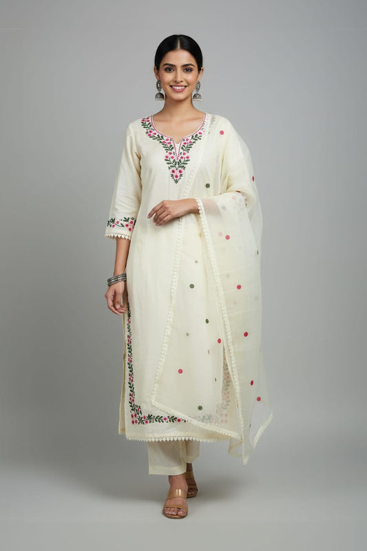 Ivory Petal Roman Silk Suit Set