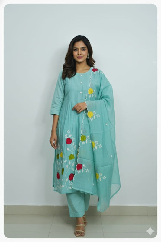 Blue Chanderi Cotton Suit Set
