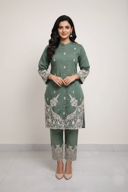 Sage Green Embroidered suit