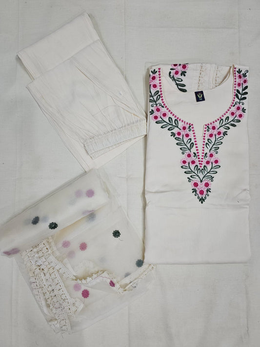 Ivory Petal Roman Silk Suit Set