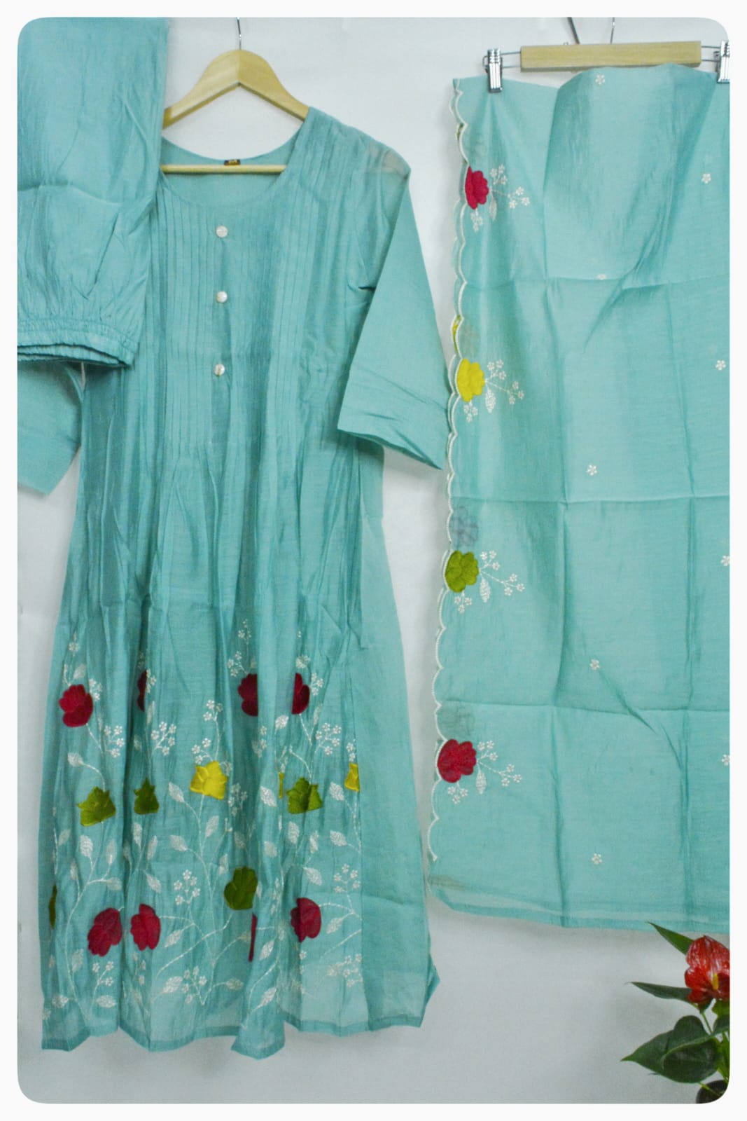 Blue Chanderi Cotton Suit Set