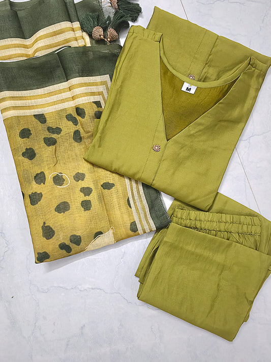 Olive Green Cotton 3 piece Set