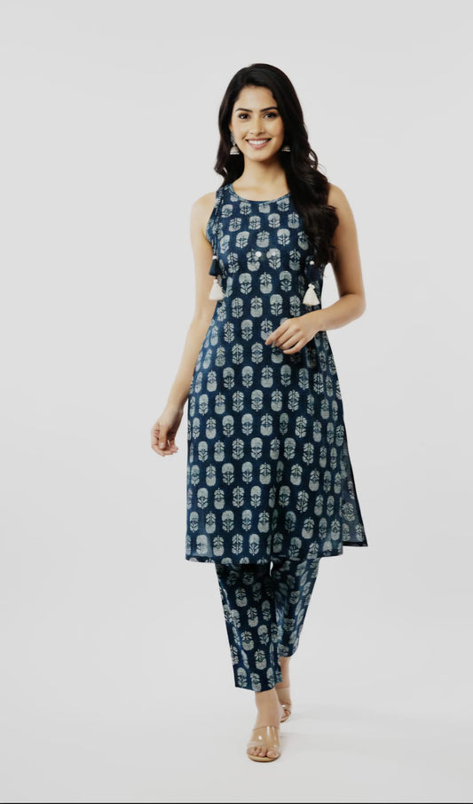 Blue Floral Coord Set with attached Sleeves