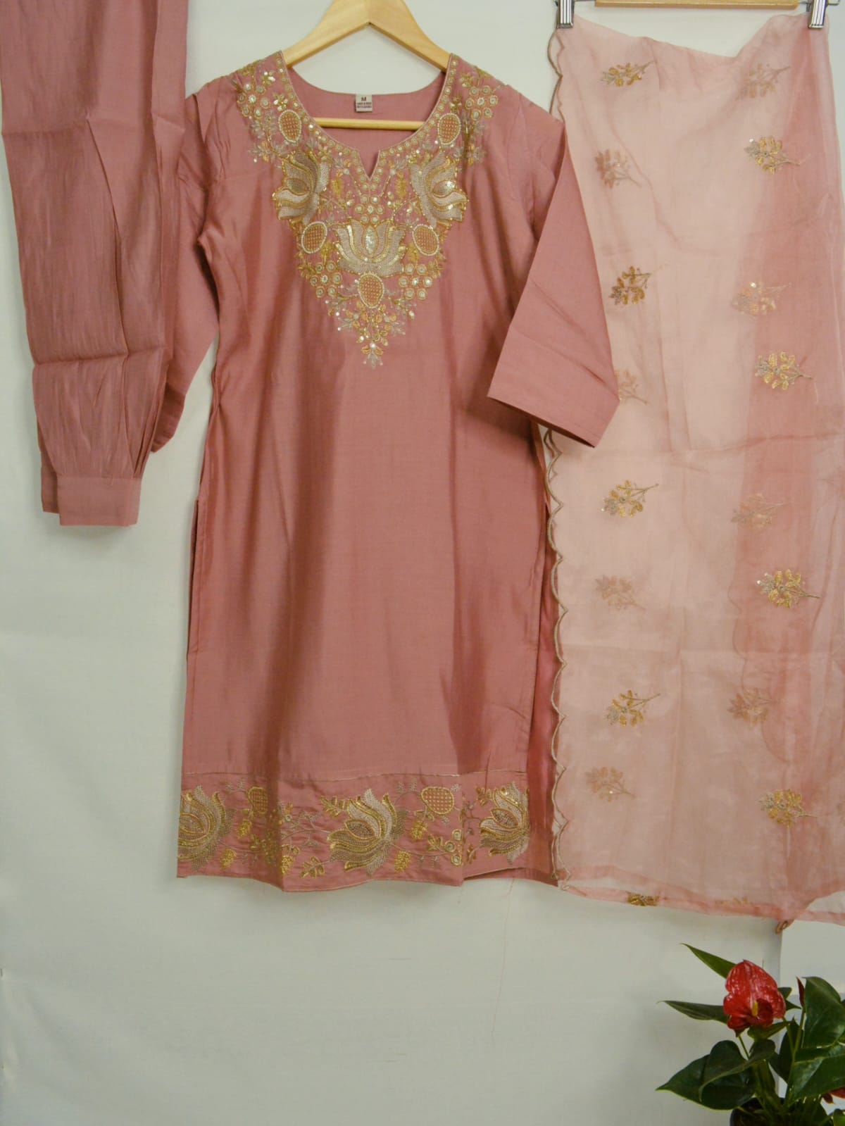 Blush Gold Chanderi Afghani Suit Set