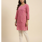 Peach Cotton Chikankari Embroidered Kurti with 3/4th Sleeves