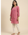 Peach Cotton Chikankari Embroidered Kurti with 3/4th Sleeves