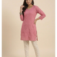 Peach Cotton Chikankari Embroidered Kurti with 3/4th Sleeves