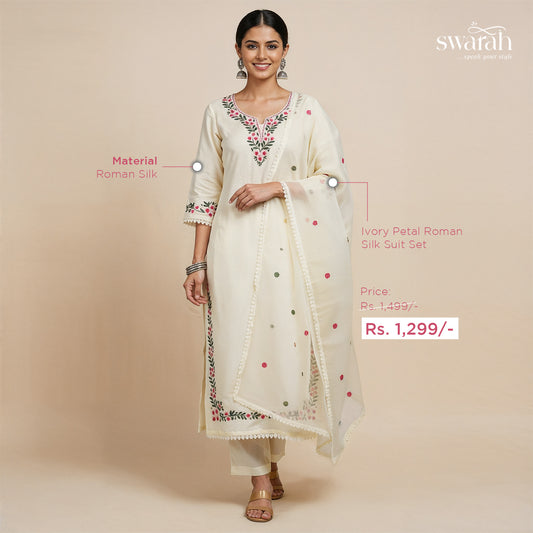 Ivory Petal Roman Silk Suit Set