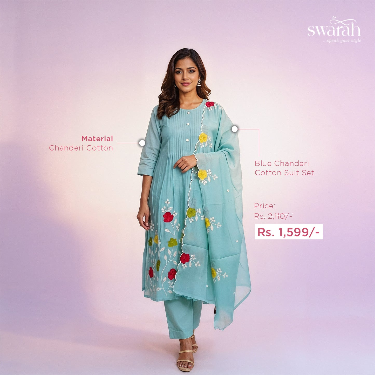 Blue Chanderi Cotton Suit Set