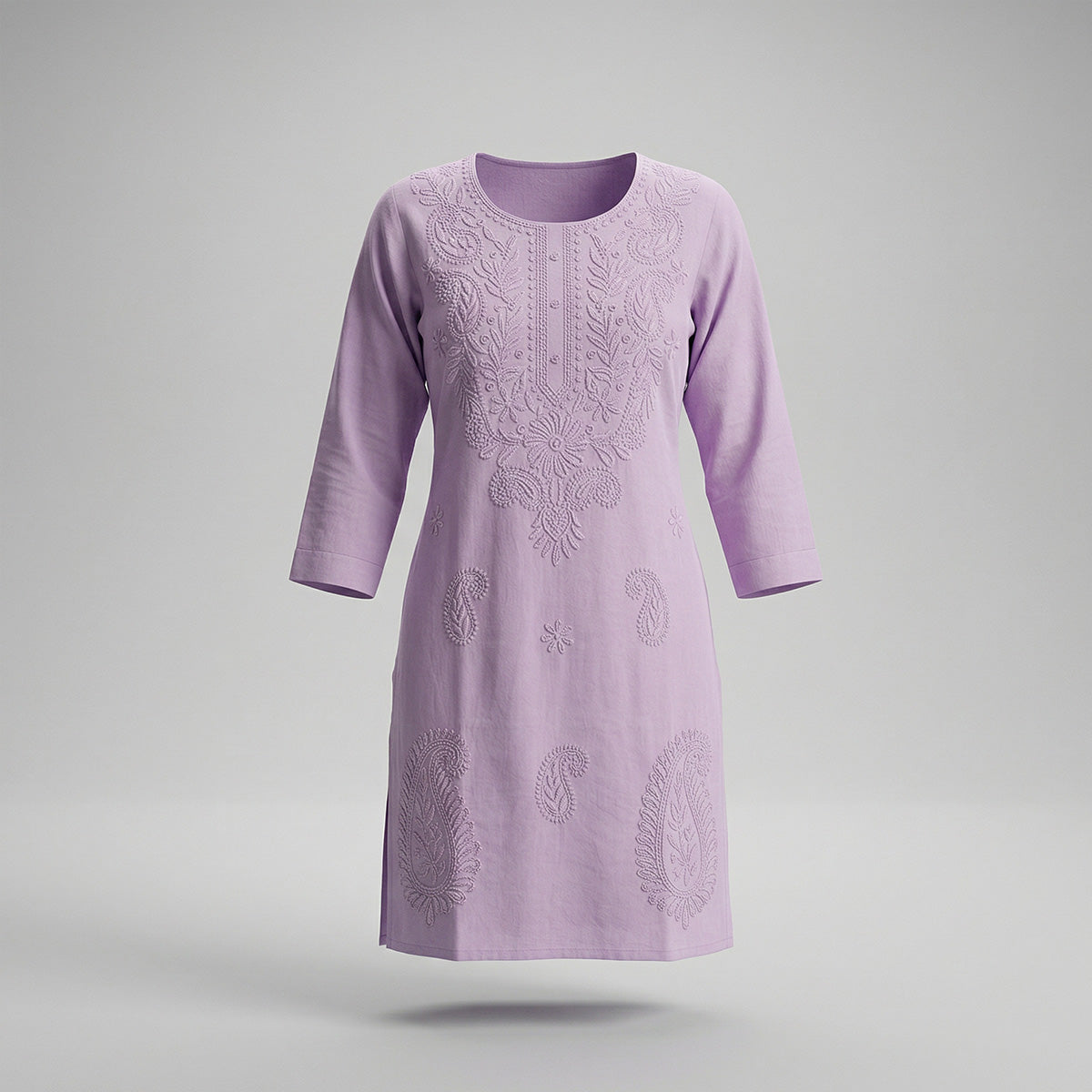 Lavender Cotton Chikankari Embroidered Kurti