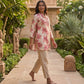 Off-White Rayon Kurti with Peach Floral Print