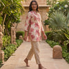 Off-White Rayon Kurti with Peach Floral Print