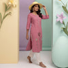 Peach Cotton Long Kurti with Floral Embroidery