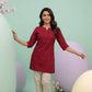 Maroon Vertican Silk Top with Pintuck Detail