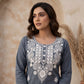 Grey Cotton Chikankari Embroidered Kurti with White Thread Work