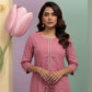 Peach Cotton Long Kurti with Floral Embroidery