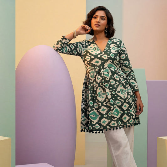 Emerald Printed Cotton Alia Top – Tassel Hem