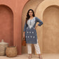 Grey Cotton Chikankari Embroidered Kurti with White Thread Work