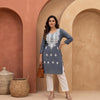 Grey Cotton Chikankari Embroidered Kurti with White Thread Work