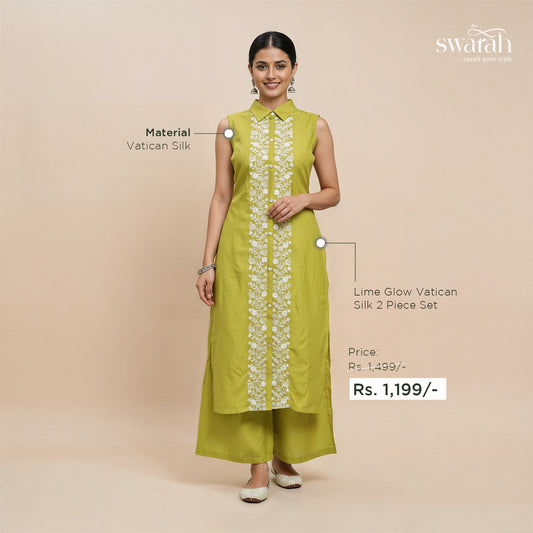 Lime Glow Vatican Silk 2-Piece Set