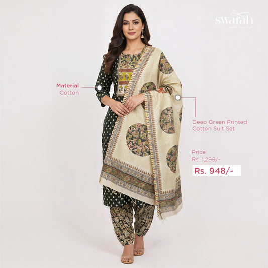 Deep Green Printed cotton suit set