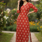 Red and Beige Straight Kurti
