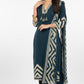 Teal Blue Chevron Print Kurta Set with Tassel Detail