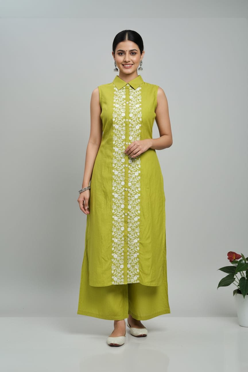 Lime Glow Vatican Silk 2-Piece Set
