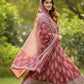 Dusty Rose and White Block Print Anarkali Set