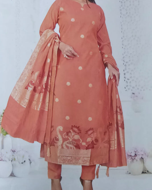 Terracotta Grace Jamdani Cotton Suit Set