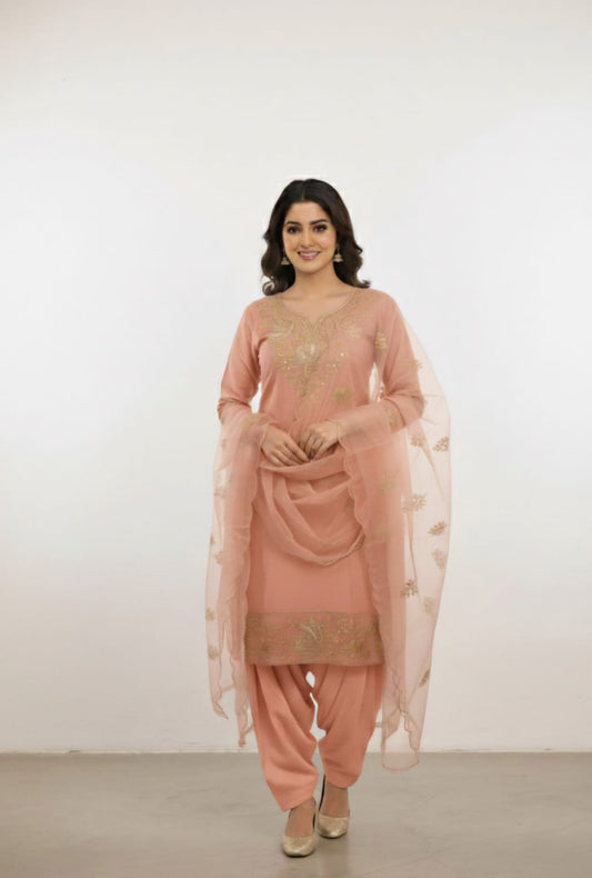 Blush Gold Chanderi Afghani Suit Set