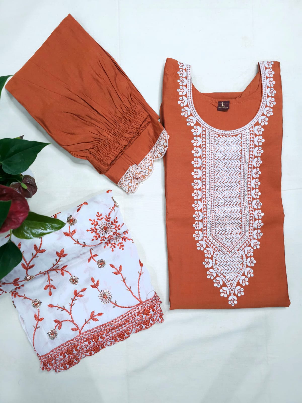 Rust Radiance Roman Silk Suit Set
