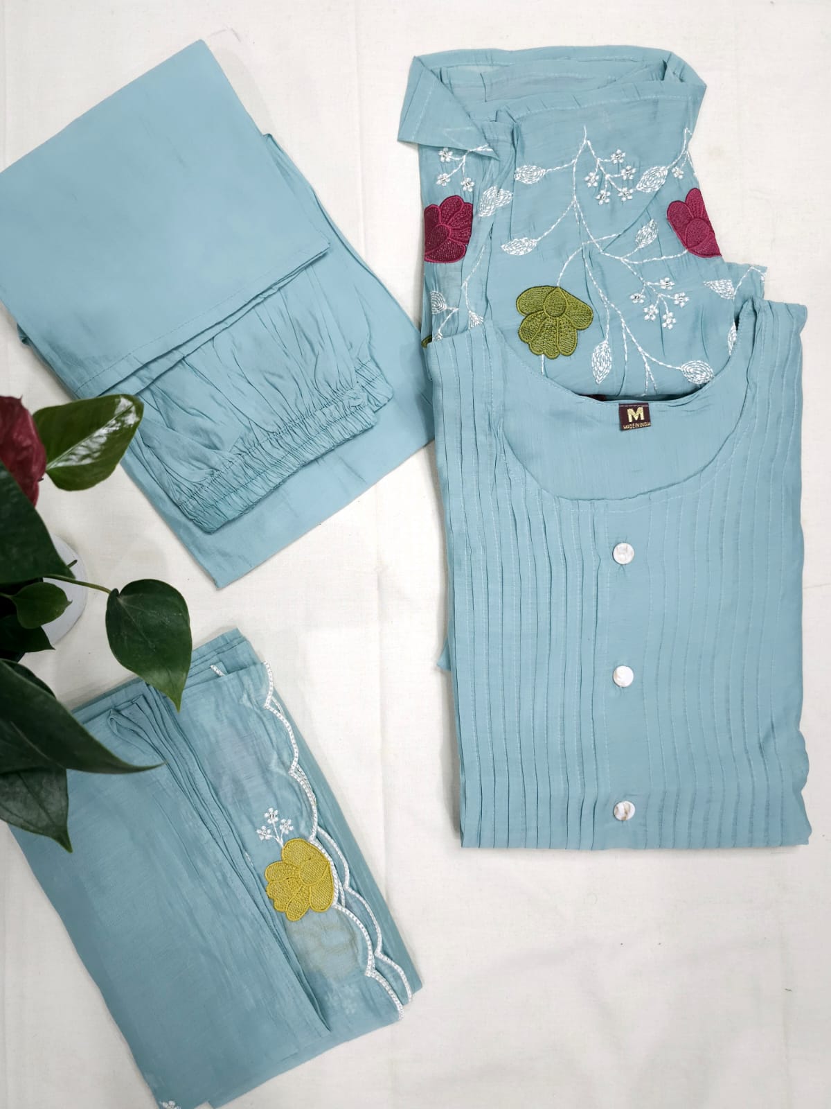 Blue Chanderi Cotton Suit Set