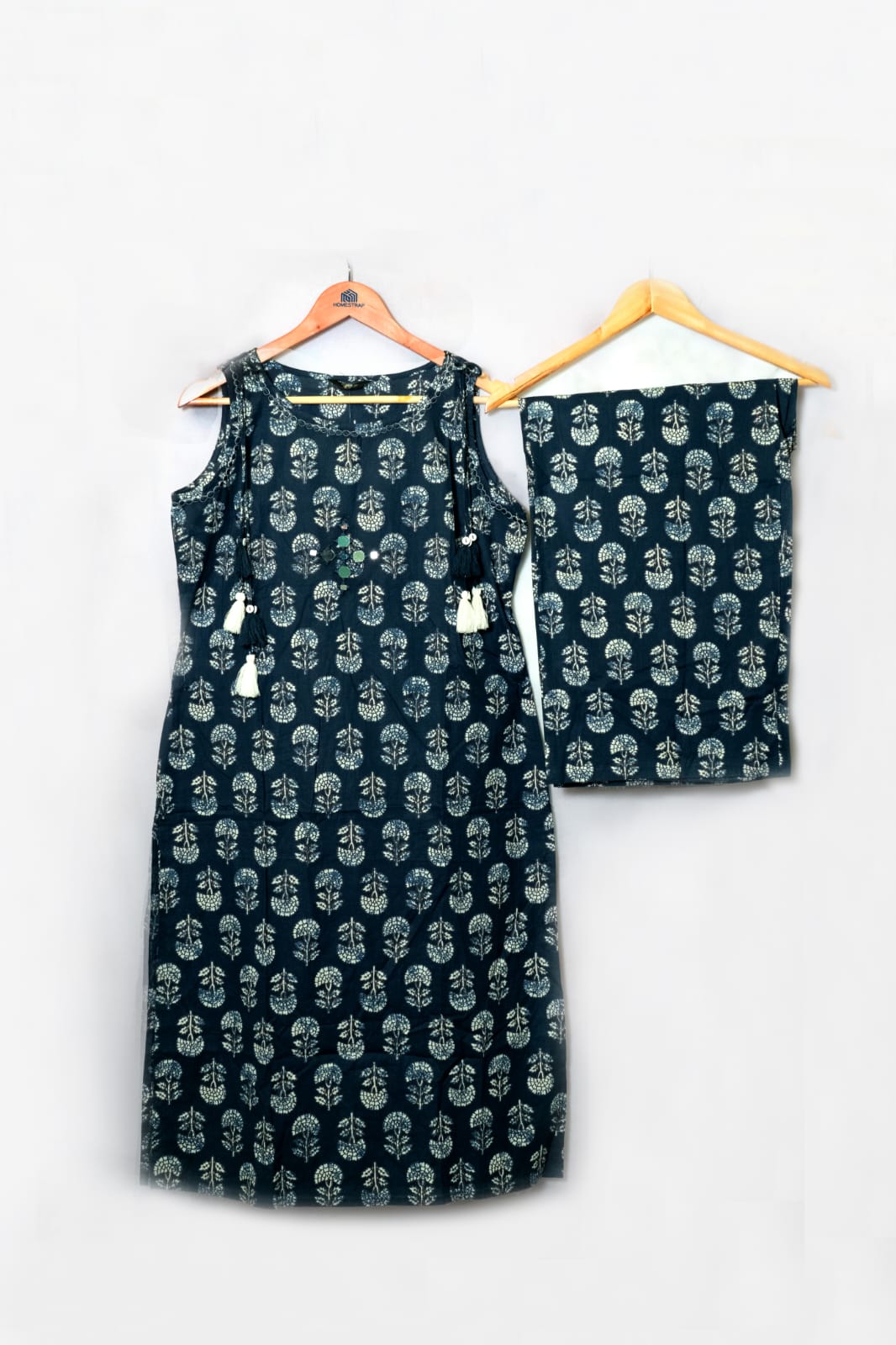 Blue Floral Embroidered Coord Set with attached Sleeves