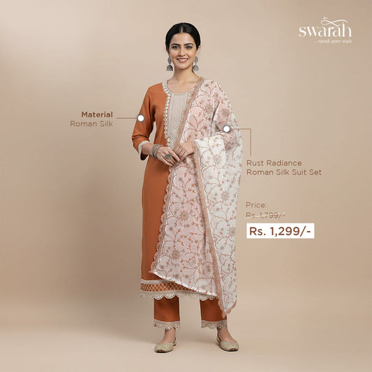 Rust Radiance Roman Silk Suit Set