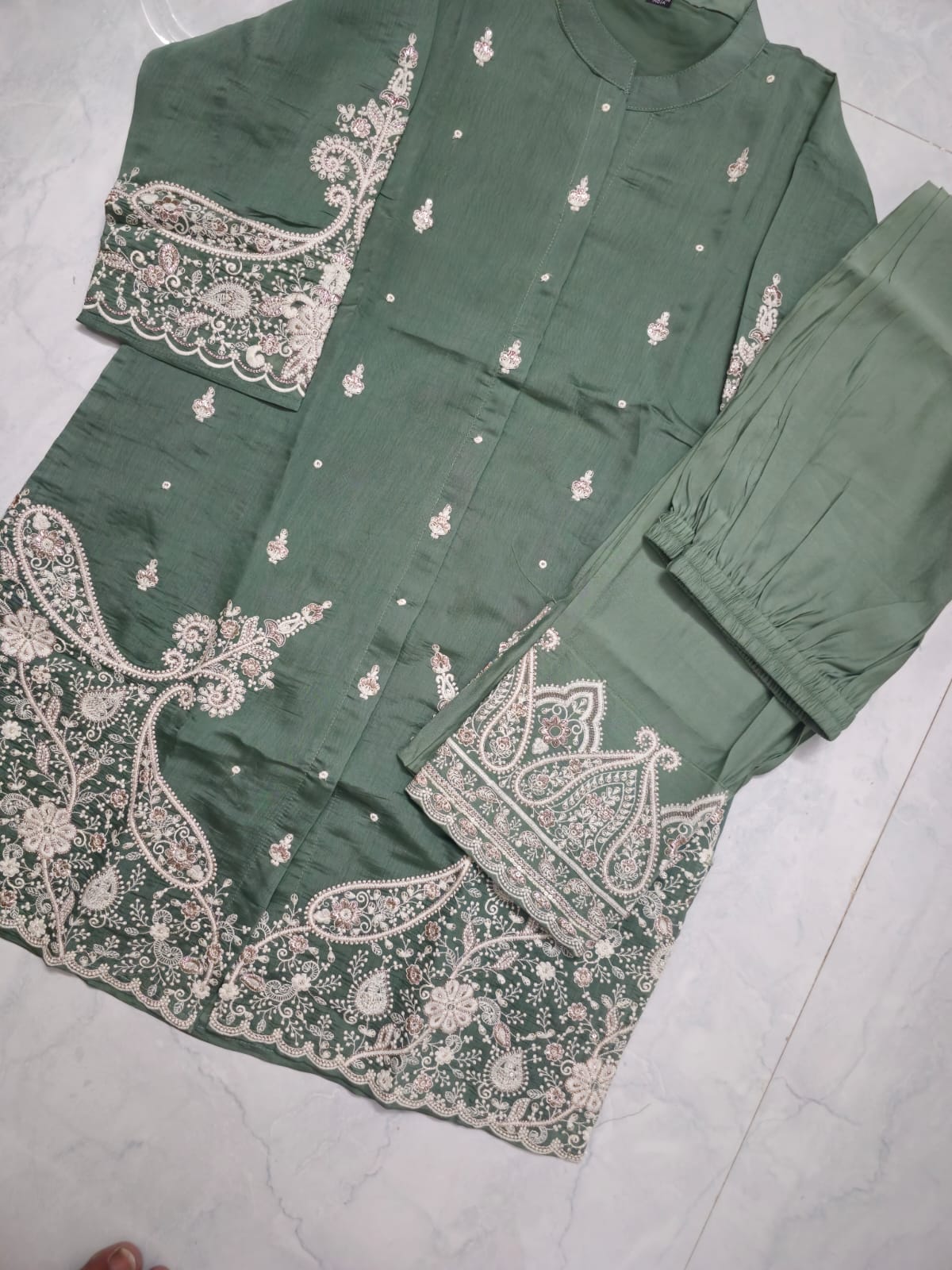 Sage Green Embroidered suit