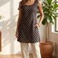 Navy Blue Ajrak Print Cotton Sleeveless Kurti with Attached Sleeves