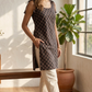 Navy Blue Ajrak Print Cotton Sleeveless Kurti with Attached Sleeves
