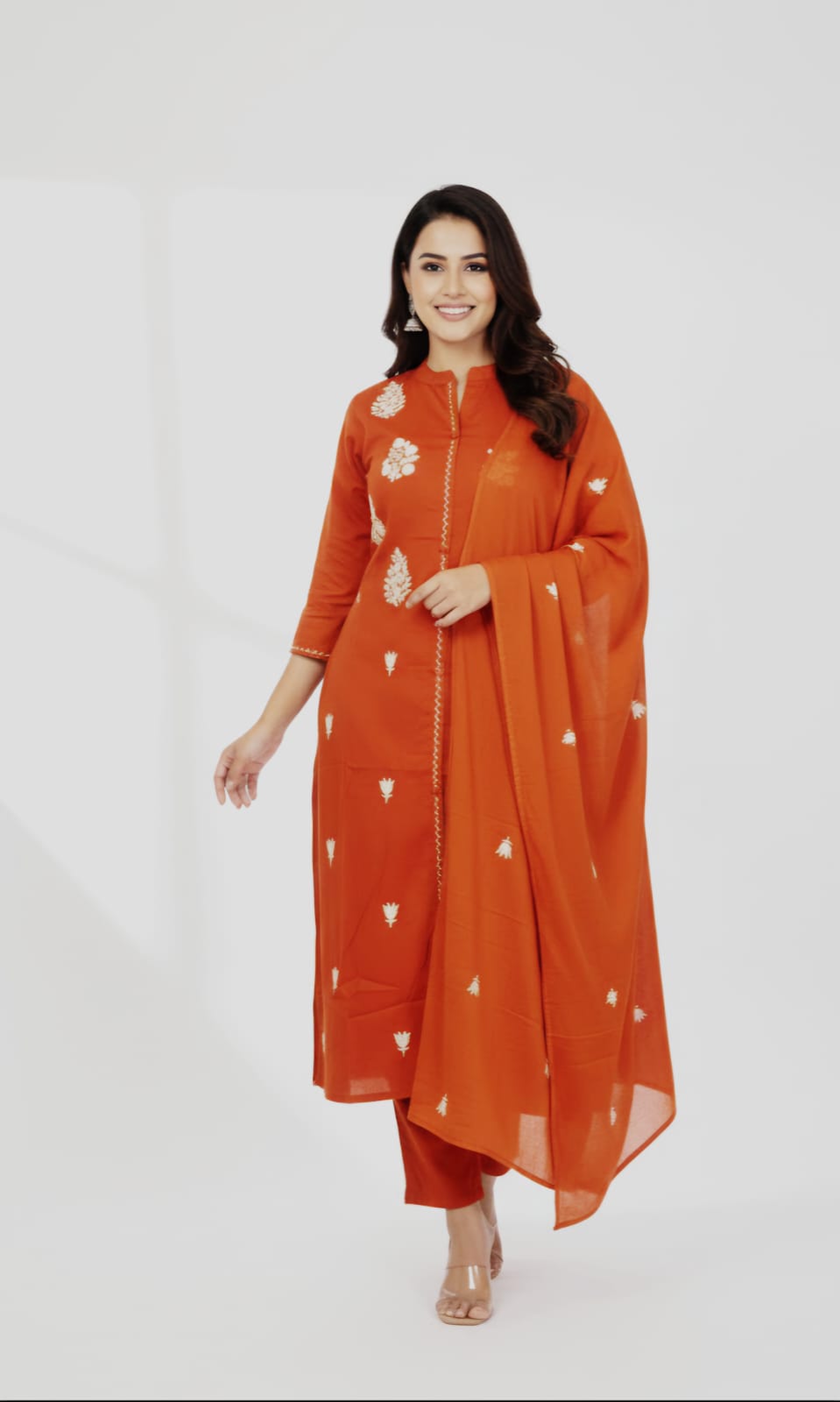 Orange Embroidered Tunic and Pant Set
