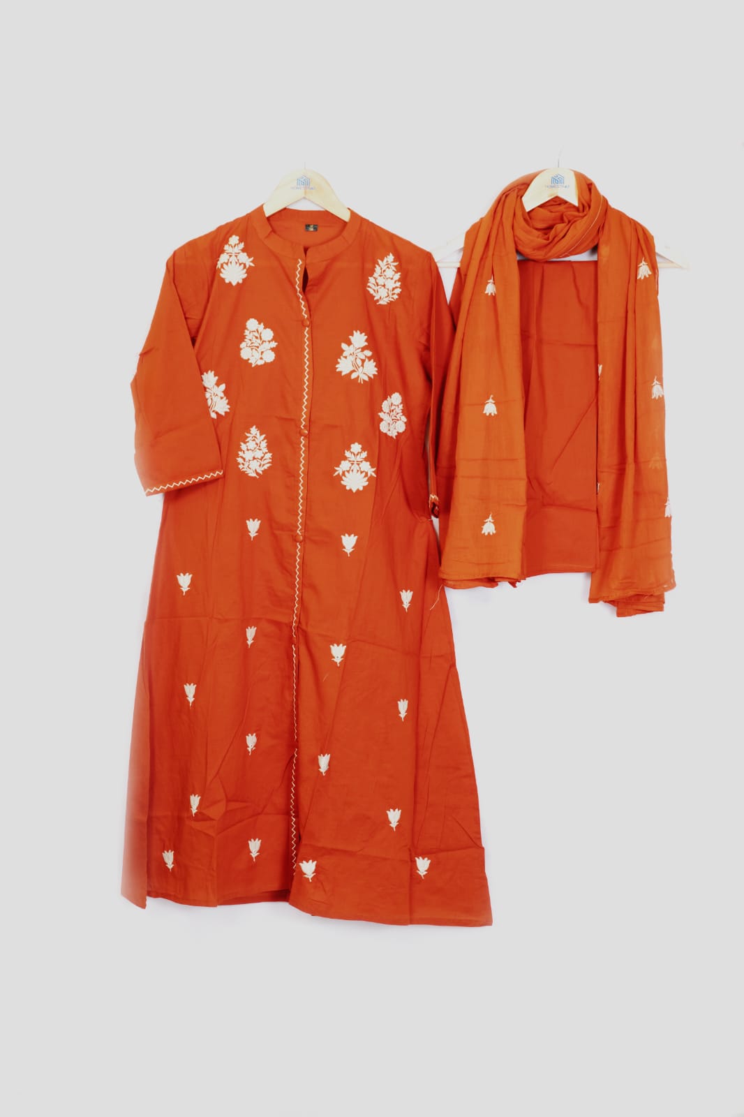 Orange Embroidered Tunic and Pant Set