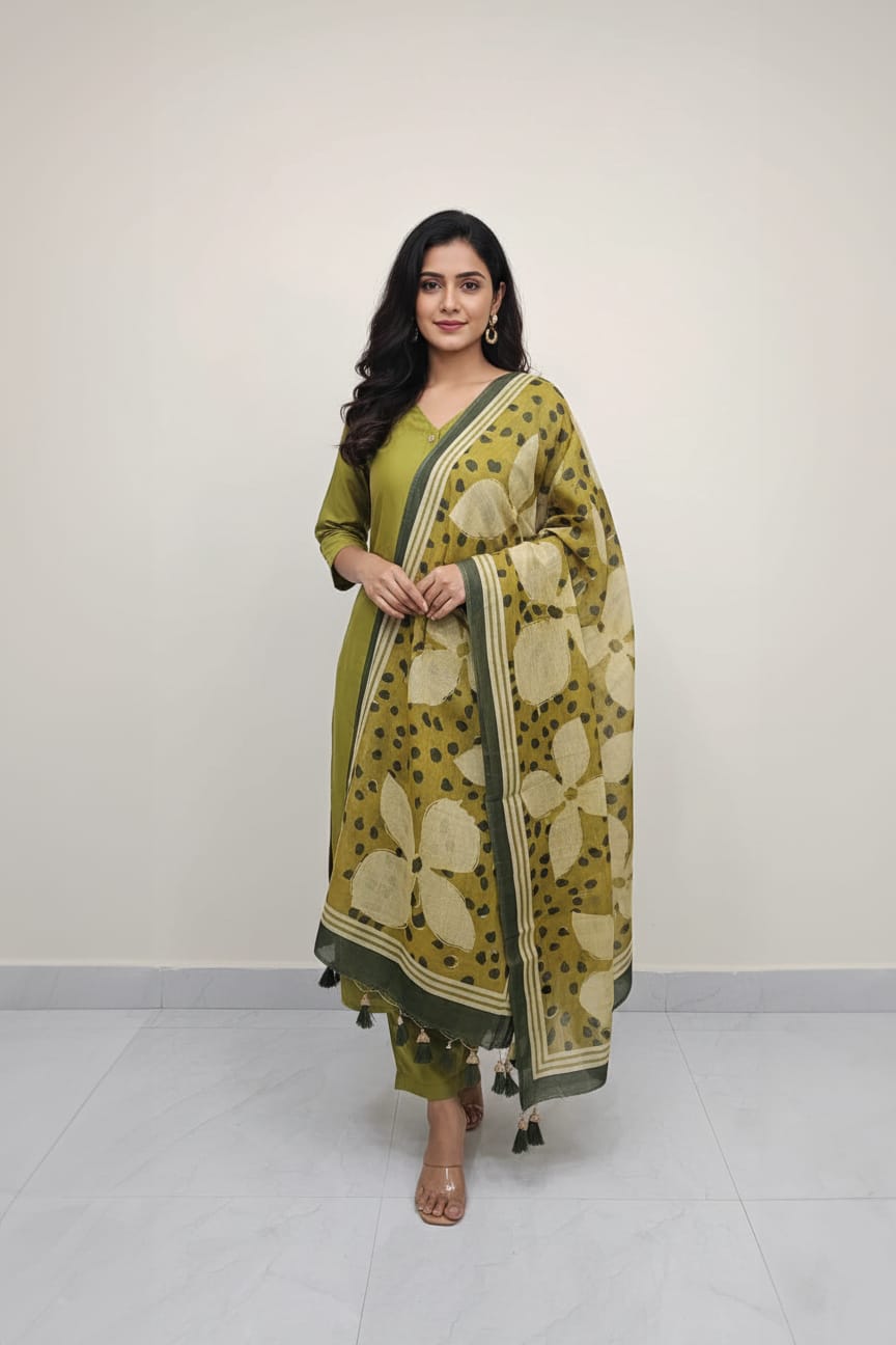 Olive Green Cotton 3 piece Set