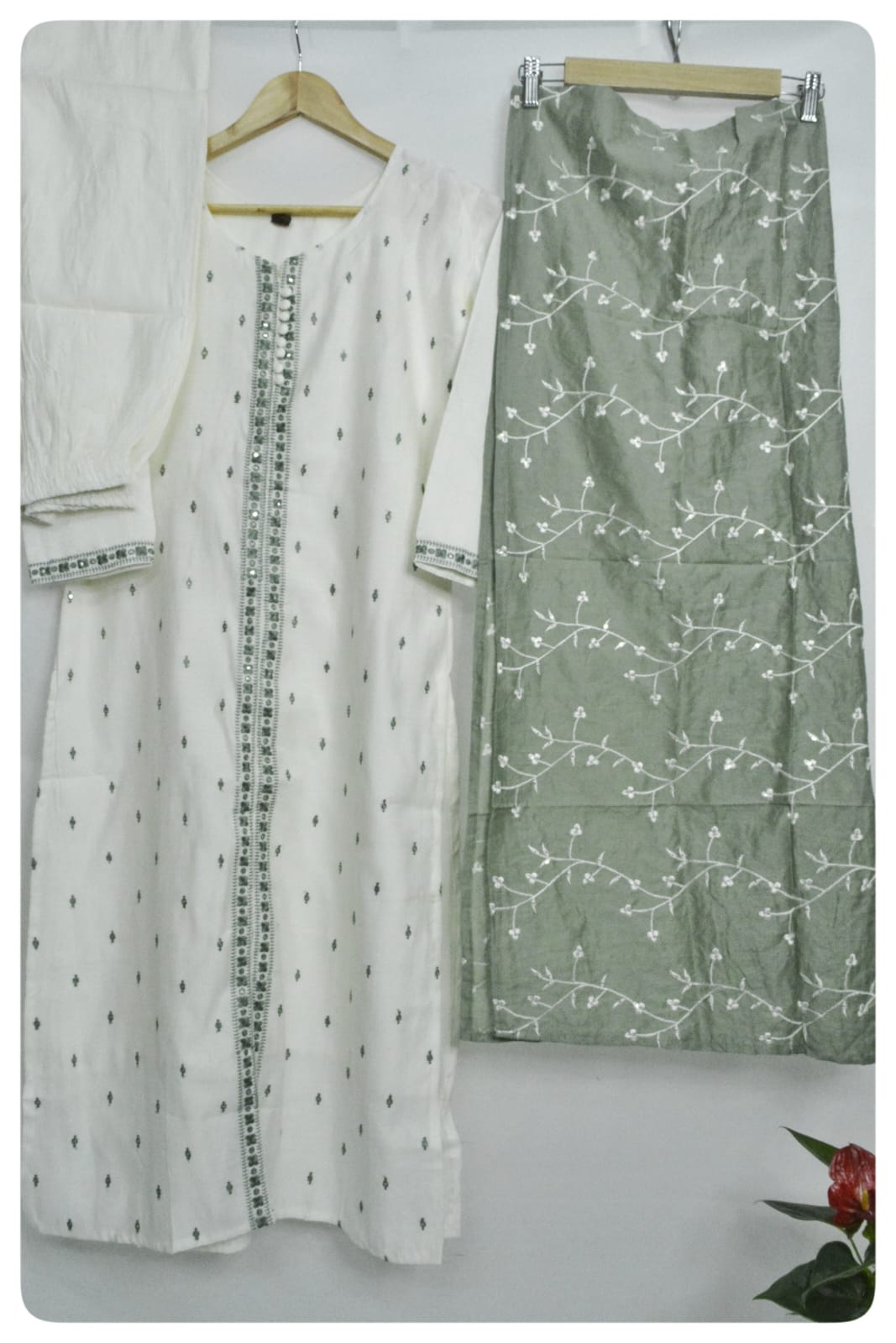 White Vatican Silk Suit Set